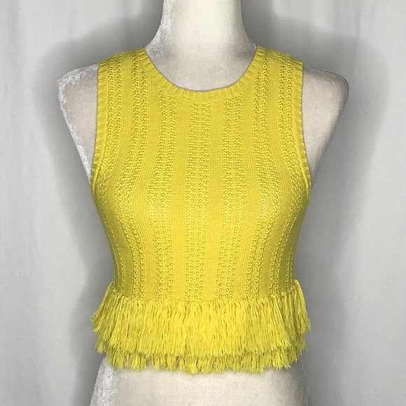 Rachel Antonoff Lewis Fringe Shell Sleeveless Knit Crop Top With Fringe Trim S - Picture 13 of 13